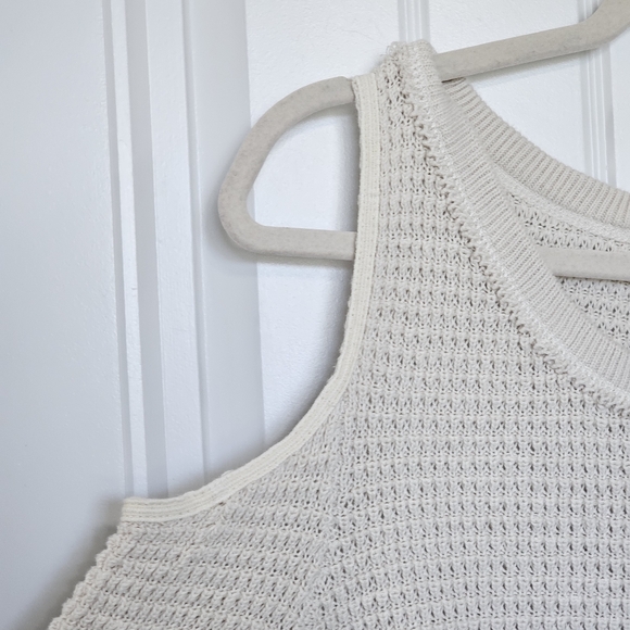 Free People Open Shoulder Waffle Knit Cream Sweater Size Large - Picture 8 of 13